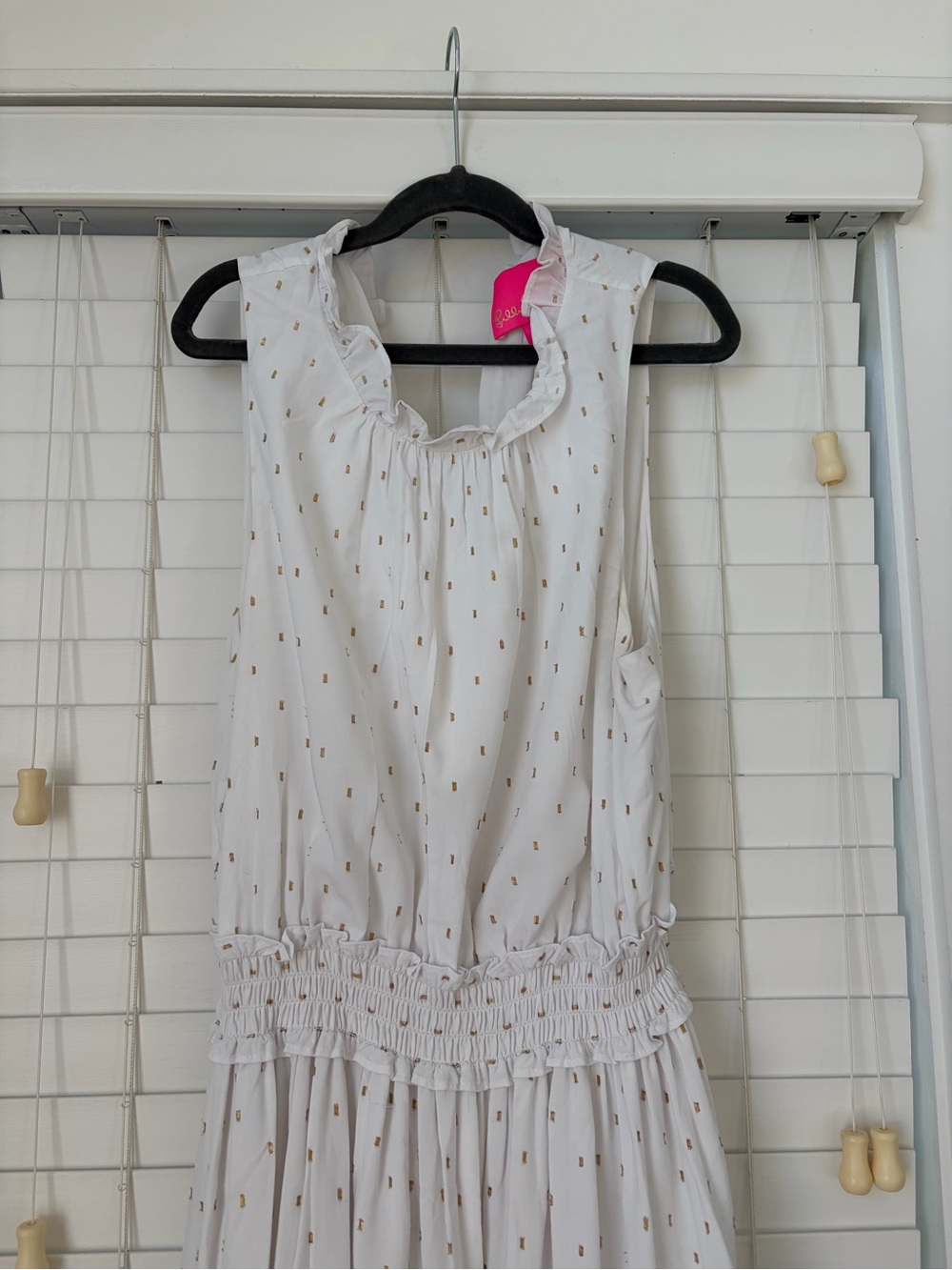 Lilly Pulitzer Resort White Sleeveless Dress with Gold Dot Accents “Clip Chaya” - Picture 8 of 11